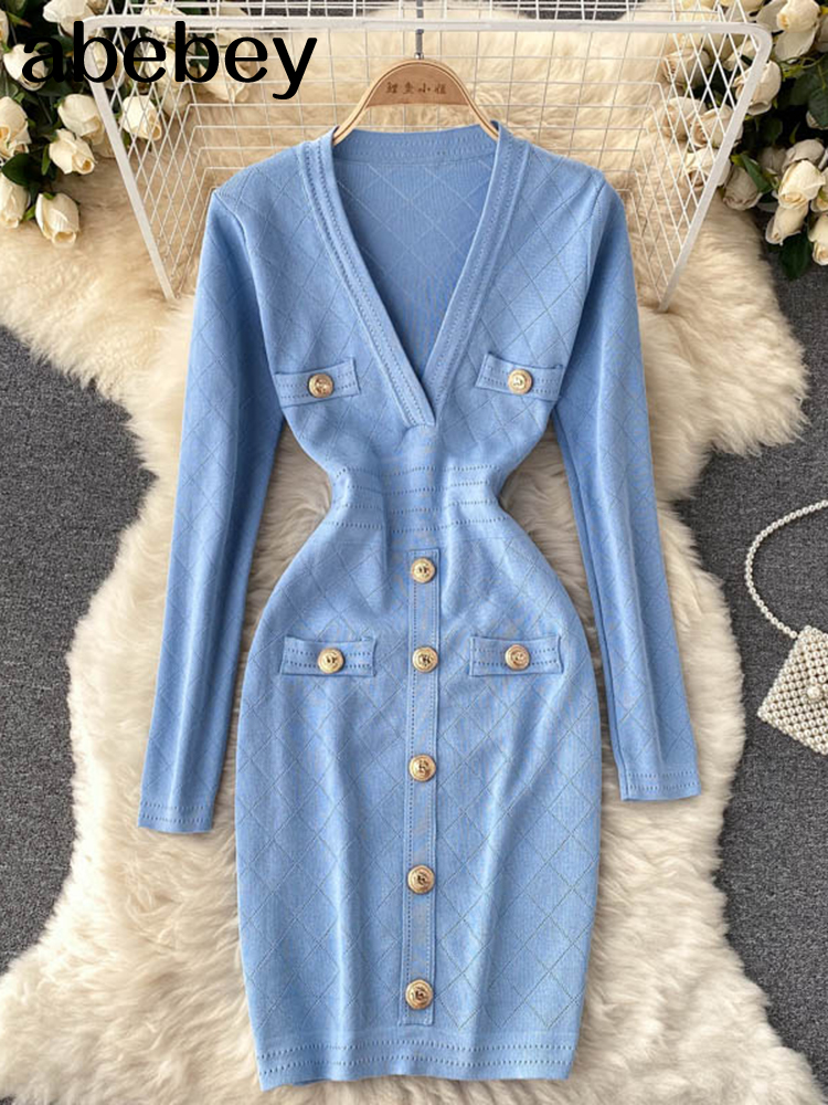 Winter Clothing H&M - Women Knitted Pencil Dress Korean Long