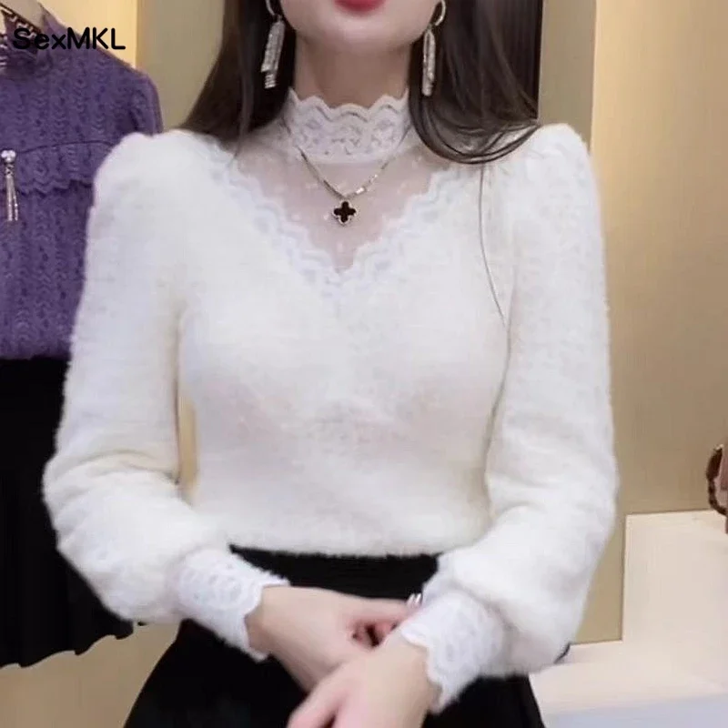 Winter Clothing Deals - Autumn Winter Lace Tops Blouses Women