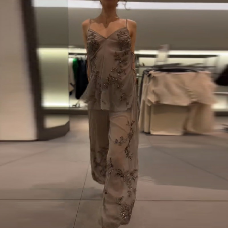 Winter Clothing Color - 2026 New Women Grey Two-piece Beaded