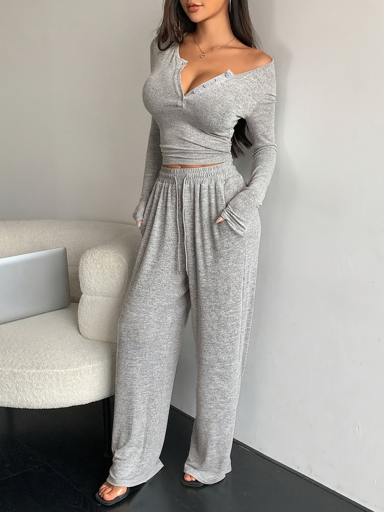 Winter Clothing Deals - Solid Color Pant Sets Autumn Winter